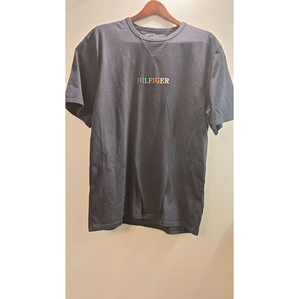 TOMMY HILFIGER Regular Fit Men XXL Logo Navy Blue Short Sleeve 90's Y2K T Shirt